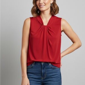Calvin Klein Vibrant Red Stretchy Sleeveless Pullover Top Faux Knot Small Petite